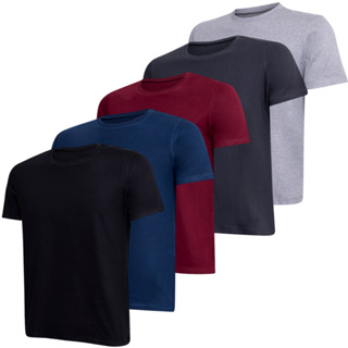Kit 5 Camiseta Básica Masculina Slim Fit 100% Algodão Fio 30.1 Premium Liso Sem Estampa Dia a Dia Academia