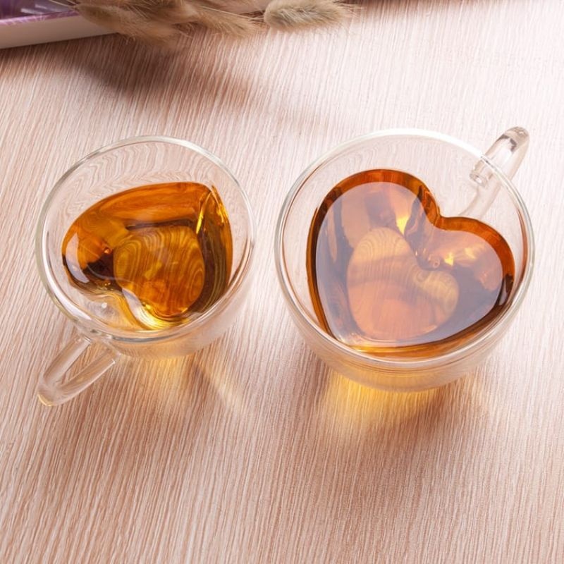 Kit 2x Xícaras de Café Coração Parede Dupla