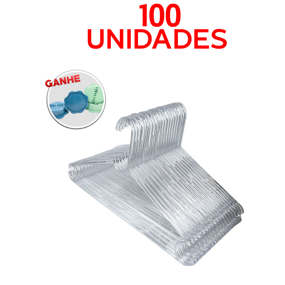 100 Cabides De Acrilico Transparente Adulto Reforçado Kit