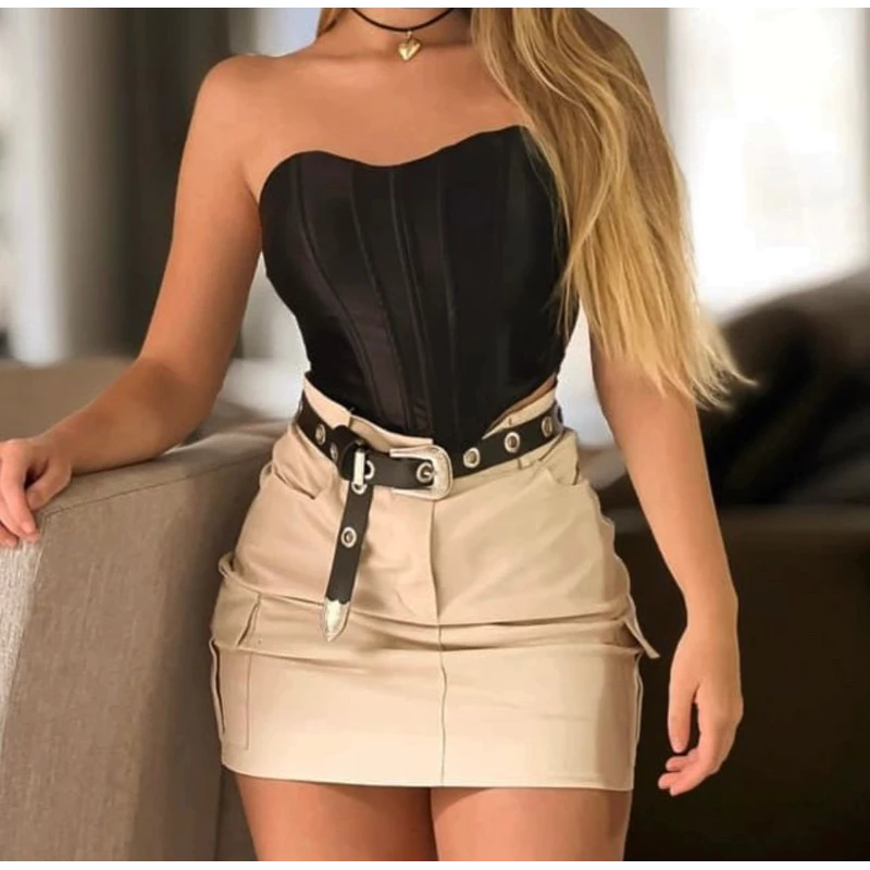 Saia Cargo Feminina Moda Blogueira Tendência Cintura Alta