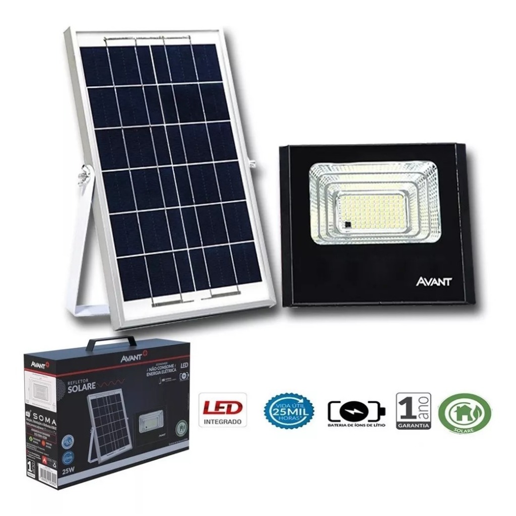 Refletor Led Placa Solar Bivolt 25w 6500k Branco Frio Avant | Shopee Brasil