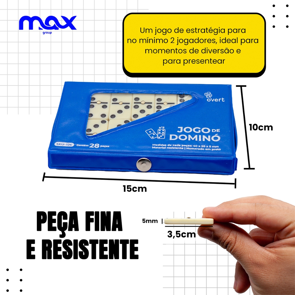 Jogo De Dominó 28 Peças No Estojo Pontos Pretos 5MM Wellmix