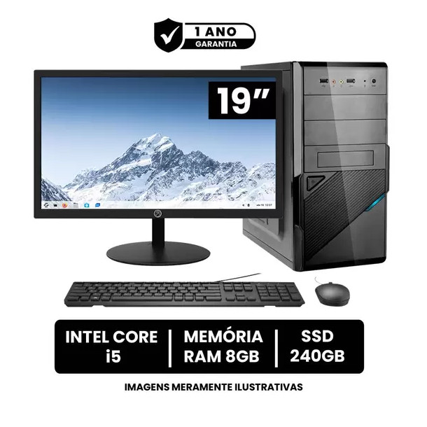 Computador Completo Intel Core I5 8gb de Ram Ssd 256gb Monitor Led 19" Hdmi com Pacote Office - BEST BOY