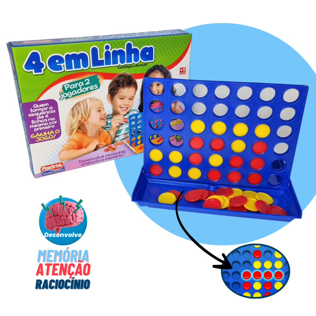 Jogo Educativo 4 Em Linha P/ 2 Jogadores Raciocínio Memória Coordenação Motora Aprendizado Infantil Lig 4
