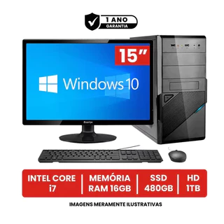 Computador Completo Intel Core I7 16gb de Ram Ssd 480gb Hd 1tb Monitor Led 15" Hdmi + Windows 10 - BESTPC