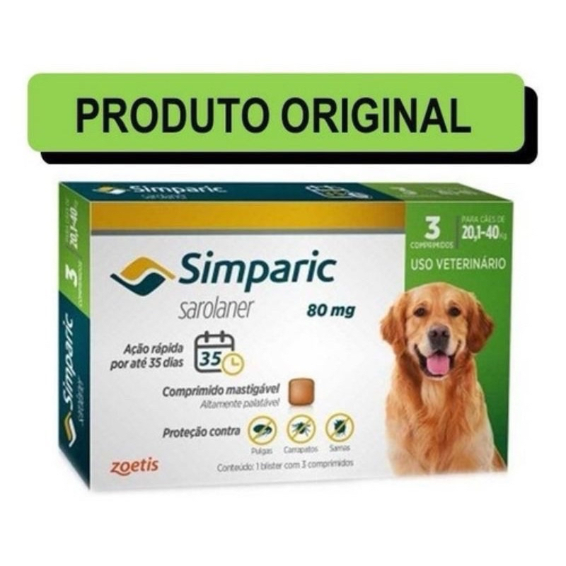KIT 3 ANTIPULGAS E CARRAPATOS SIMPARIC 20,1 A 40 KG MELHOR PROMOÇÃO ...