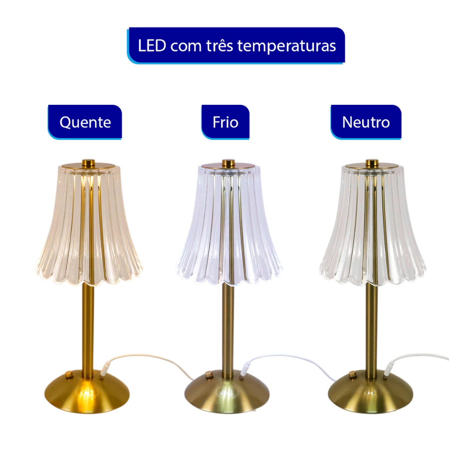Luminária de Mesa LED Recarregável Sem Fio 3 Tons de Luz Touch USB - foto 6