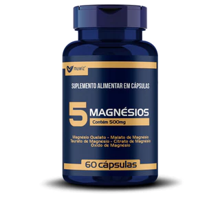 5 Magnésios Muwiz 500mg 60 Cápsulas: (Quelato + Malato + Taurato + Citrato + Óxido de Magnésio) - Produto Original