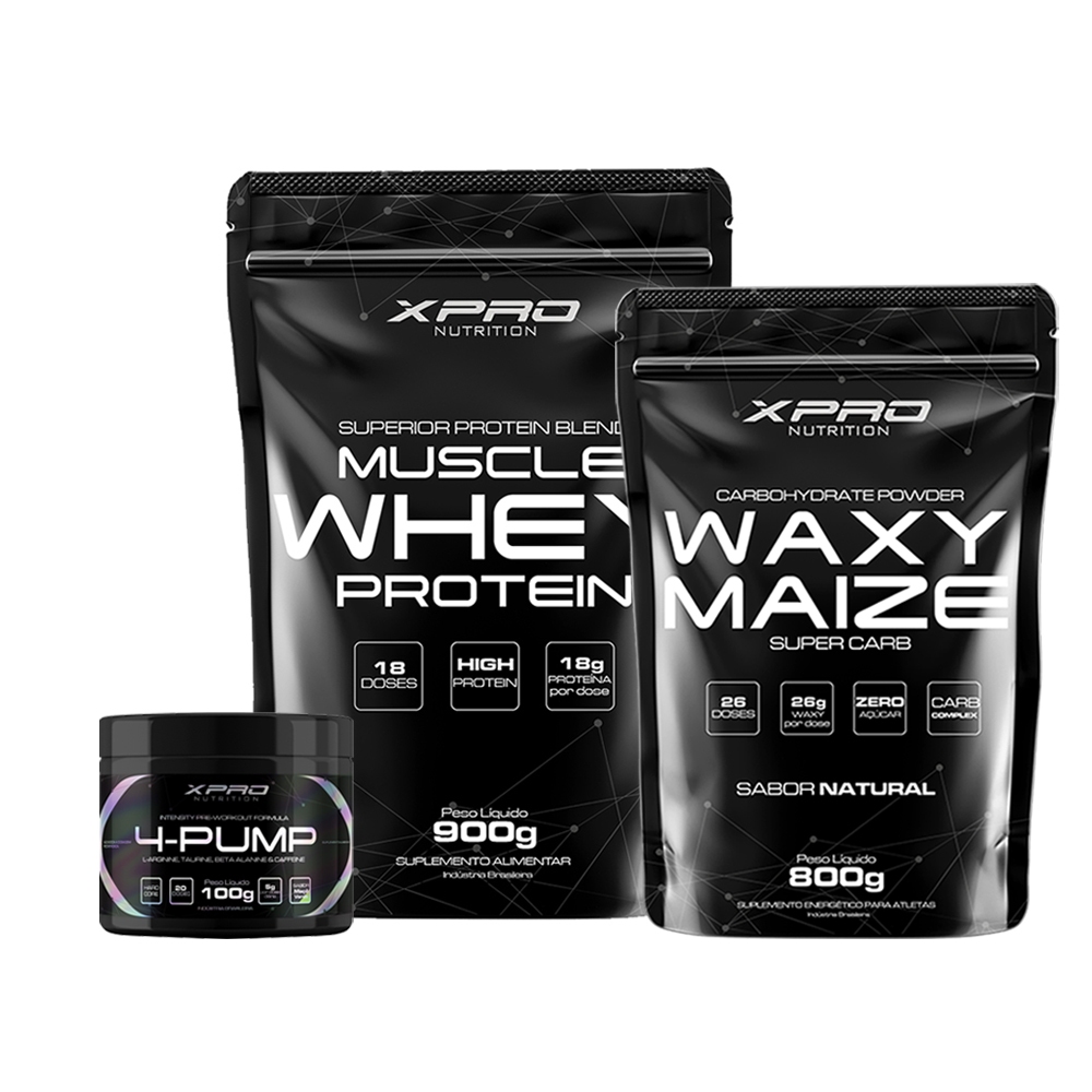 Kit Whey Muscle Protein 900g + Pré-Treino 4-Pump 100g + Wazy Maize 800g – Xpro Nutrition