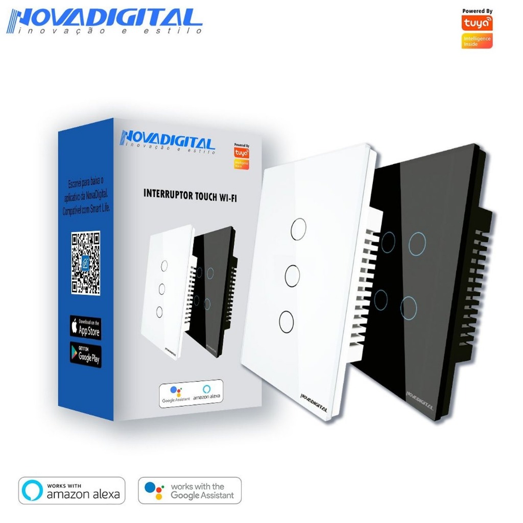 Interruptor 2 Botões Branco Touch Zigbee Novadigital Tuya