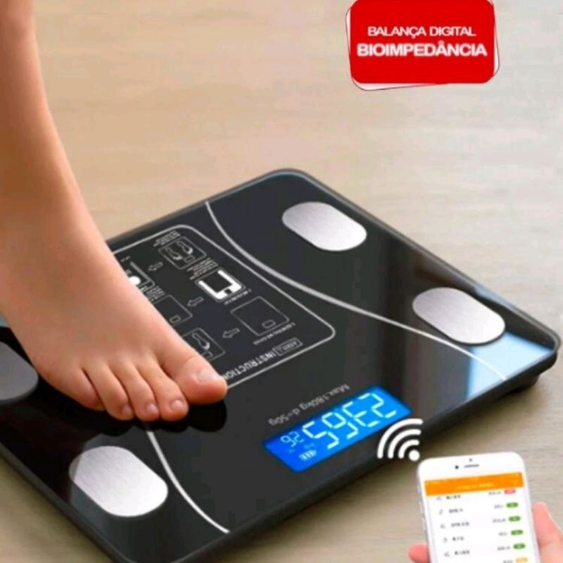 Balança Digital Corporal Bioimpedância Academia Medidor de Gordura ...