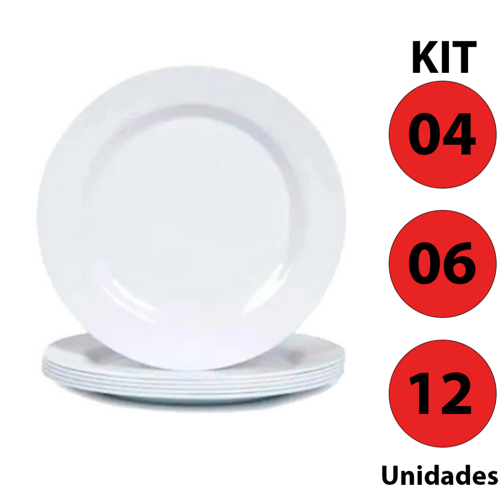 Jogo Kit 04 06 12 Pratos Menu Raso Branco Vidro Redondo Opaline