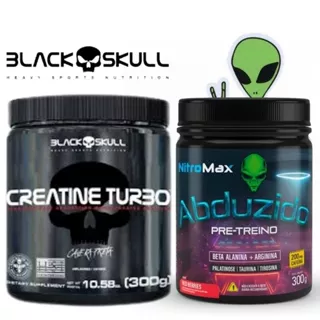 CREATINA TURBO BLACK SKULL 300 GR E PRE TREINO ABDUZIDO 300 GR