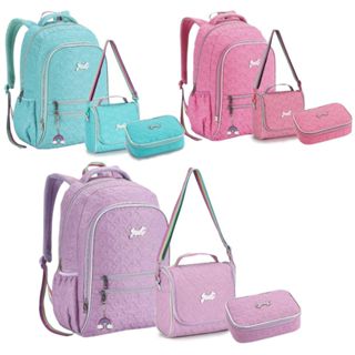 Kit Mochila Escola Lancheira Estojo Costa Feminino Matelassê