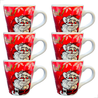 Jogo 6 Caneca de Porcelana decorada Enfeite de Natal decoração Natalina Xicara Papai Noel