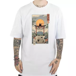 Camiseta Impressão Paisagem Japonesa Masculina Feminina Poliéster