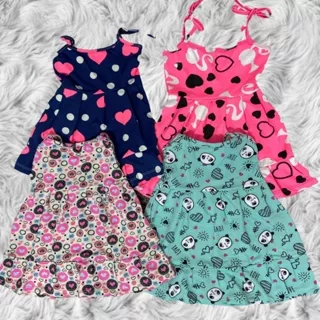 Kit Vestido Com 4 Unidades Estampado Moda Infantil Suplex Tendência Verão