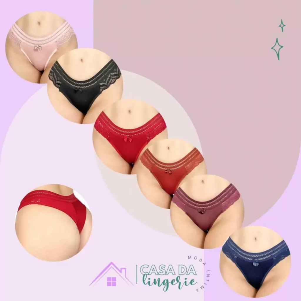 KIT 3 Calcinha Feminina Fio Duplo Sara Lingerie com Renda Sexy Casa da Lingerie