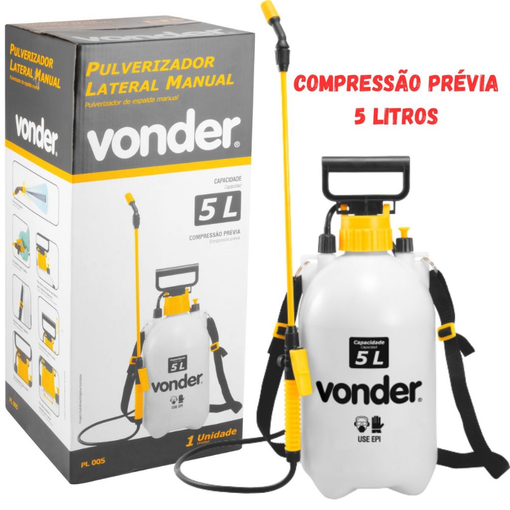 Pulverizador Borrifador Lateral 5 litros Compressão Prévia manual Vonder