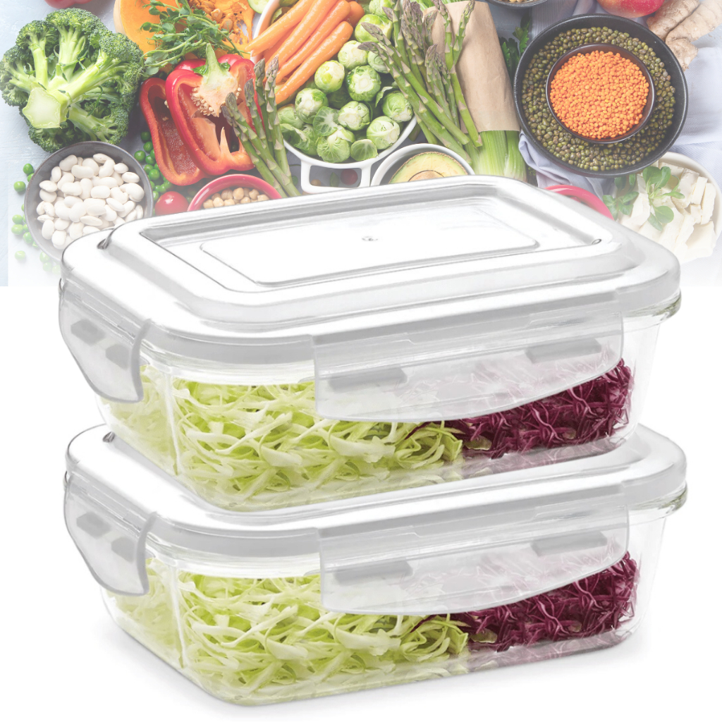 Kit 2 Potes 1040 ml de Vidro Hermético com Tampa e Trava Resistente