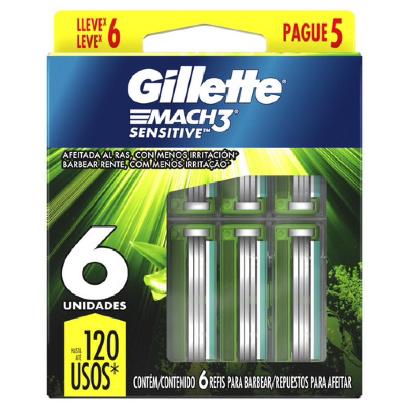 Carga Gillette mach3 Sensitive com 4 ,6 ,8 ,16 unidades refil Mach 3 ...