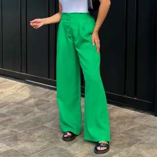 kissmelady 2038 Calça pantalona alfaiataria detalhes em botão Calça Feminina