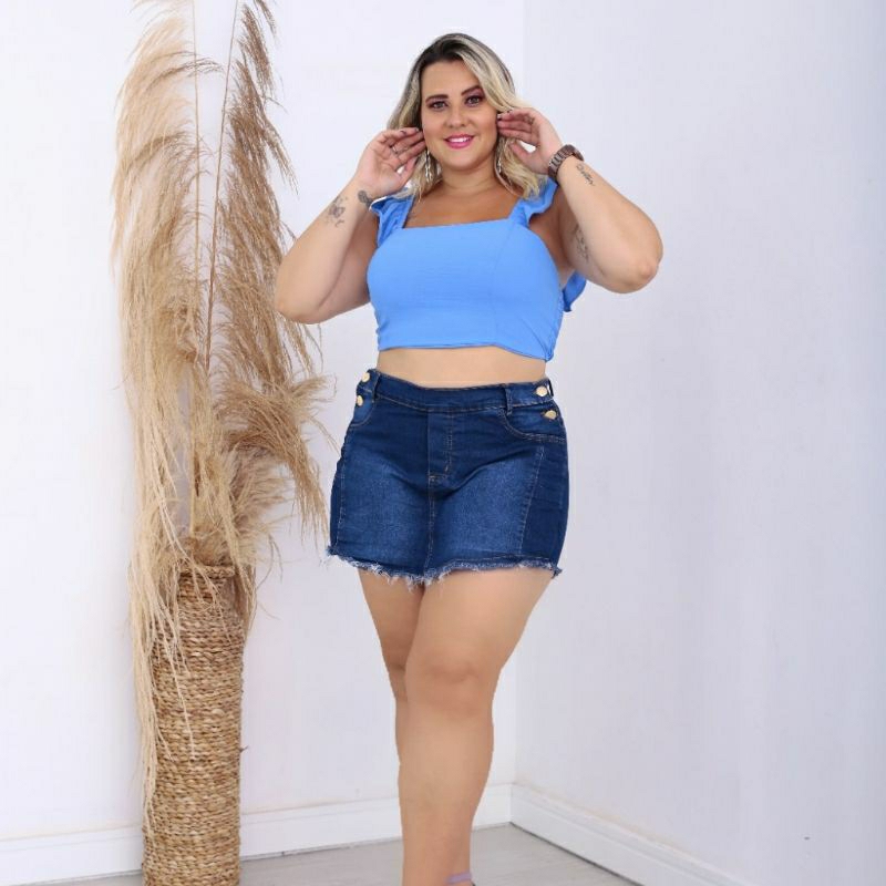 Shorts Plus Size Jeans Com Lycra Feminino Tamanho Grande