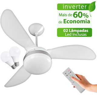 Ventilador de Teto Ventisol Fênix Branco / Silver Inverter Controle Remoto, 02 Lâmpadas Led Inclusas - Bivolt