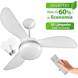 Ventilador de Teto Ventisol Fênix Branco / Silver Inverter Controle Remoto, 02 Lâmpadas Led Inclusas - Bivolt