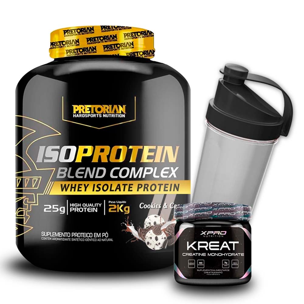 Kit Whey Protein Isolado 2Kg + Creatina 300g + Coqueteleira – Pretorian