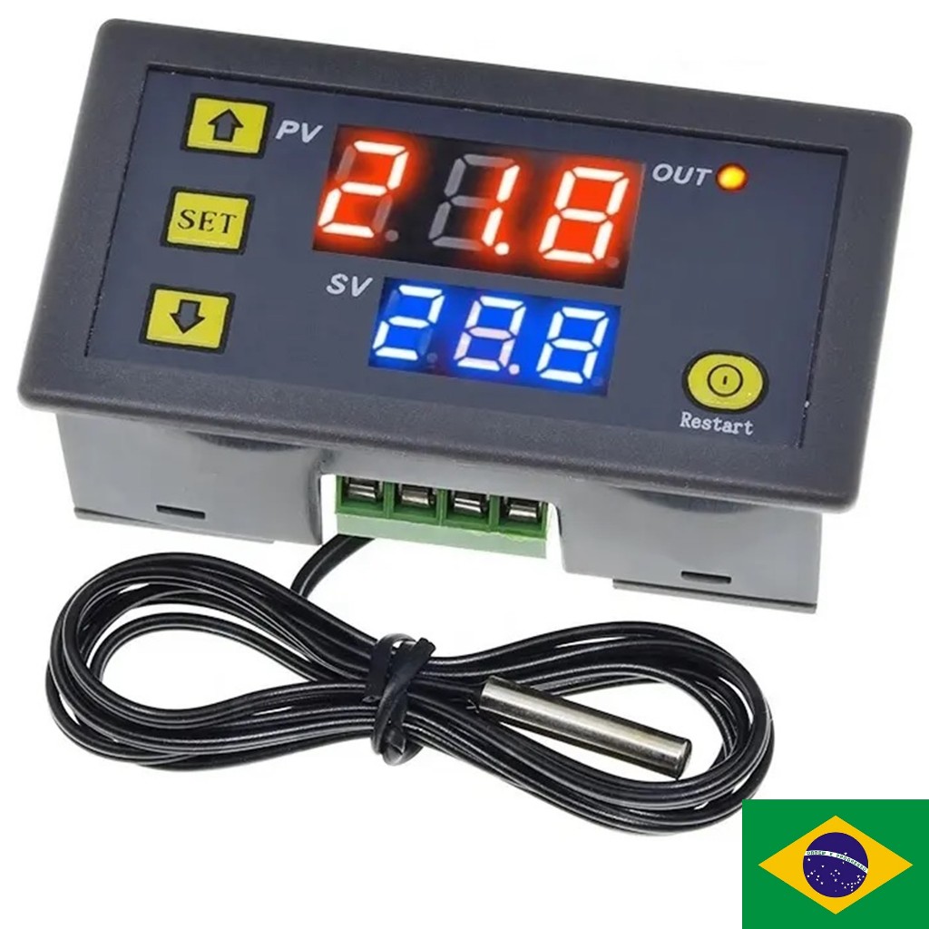 Controlador Digital De Temperatura W3230 Termostato Com Sensor Ntc A Prova De Água -50ºc A 120ºc 20a Automação