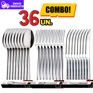 Jogo de Talheres 36 peças Aço Inox 12 Facas 12 Garfos e 12 Colheres de Sobremesa