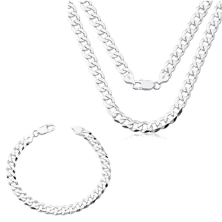 Conjunto Corrente e Pulseira Grumet 60cm 8mm Prata 925 em Oferta na Shopee