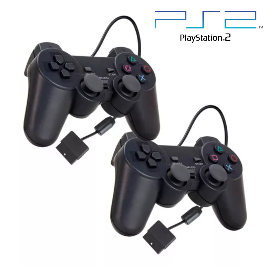 Kit 2 Controles Playstation 2 ou Ps1 Com Fio Dualshock 2