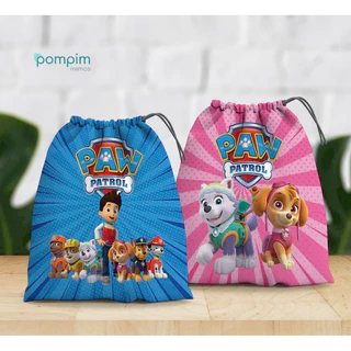 Kit com 5, 10 ou 15 unid. Sacolinha surpresa Patrulha Canina de tecido personalizado. Saquinho Surpresa para festas e aniversários.