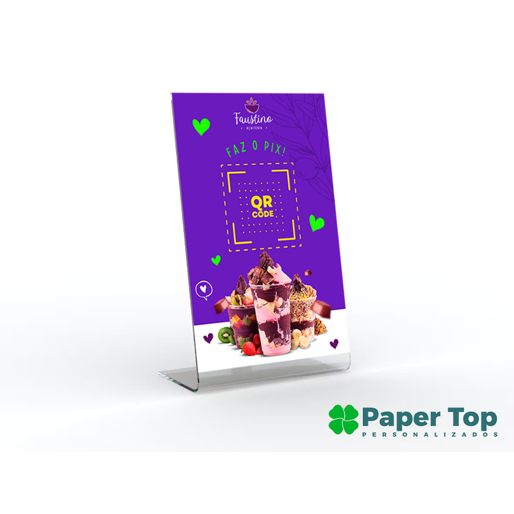 Display Expositor Acrilico tamanho A6 10x15cm Vertical PIX Qr Code Açai ...