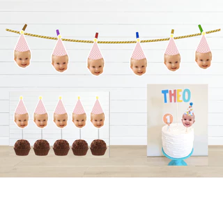 Kit 1 topo de bolo rostinho nome e idade, 60 Tag /Topper Rostinho, Bandeirola/Varal 12 rostinho, Tamanho entre 13 e 15 cm