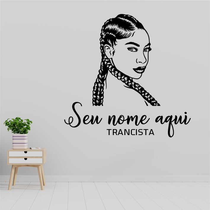 Adesivo De Parede Decorativo Salão De Beleza Logo Trança Trancista Nome  PERSONALIZADO