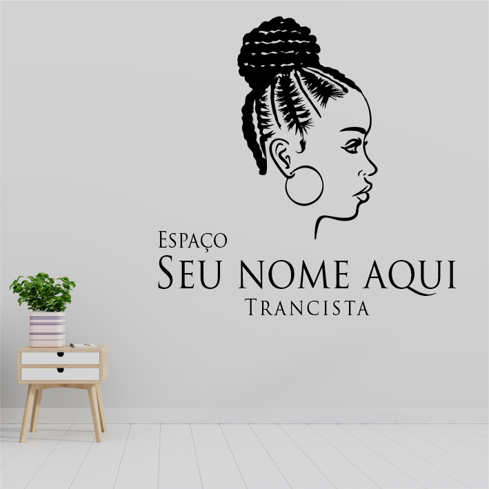 Adesivo De Parede Decorativo Salão De Beleza Logo Trança Trancista Nome  PERSONALIZADO