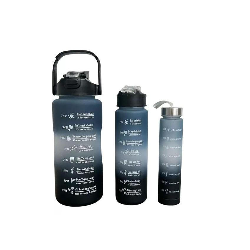 Kit Garrafa Motivacional Academia Fitness 2000ml 900ml 300ml Qualidade