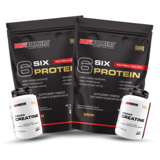 Kit 2 Whey Protein 2kg Concentrado 6 Six Protein + 2 Creatina 300g Ganho de Massa e Definição Muscular - Bodybuilders