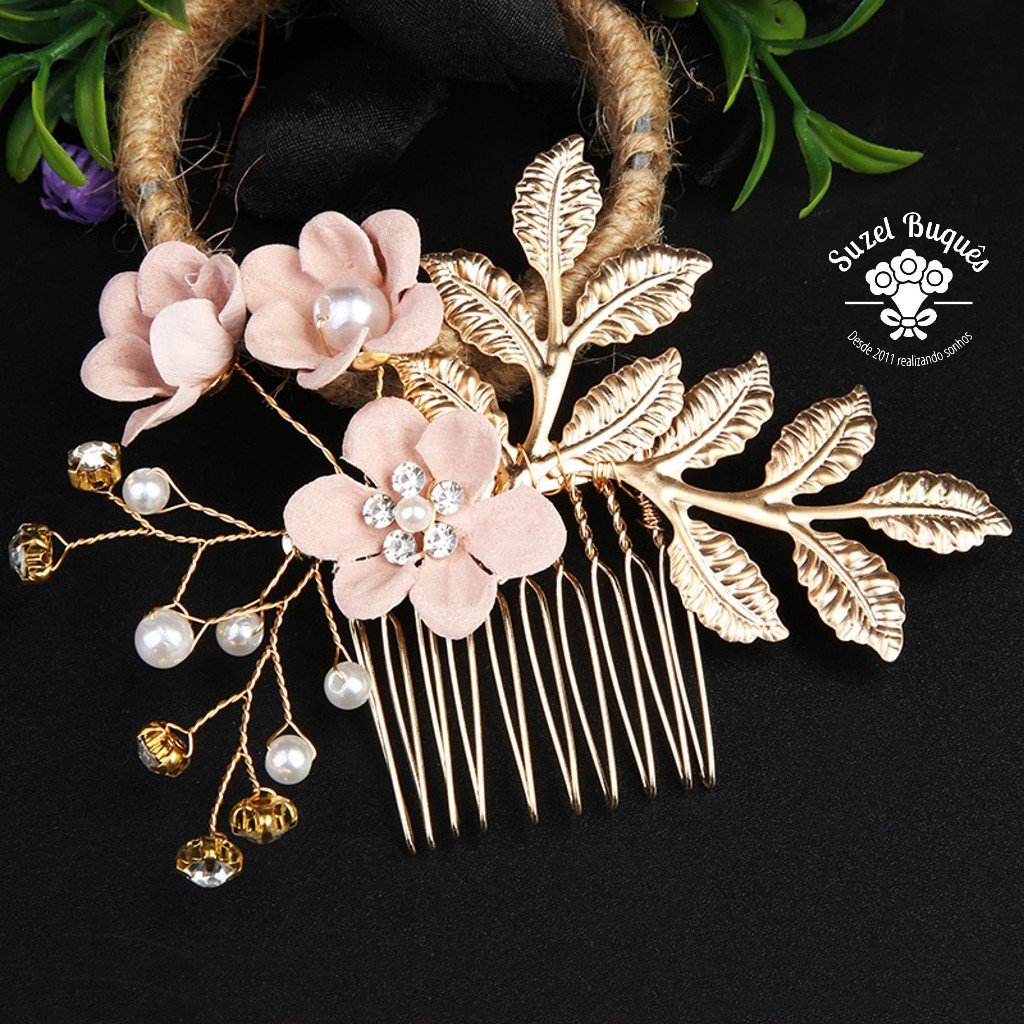 Arranjo de Cabelo Rosé Noiva Festa Strass Casamentos Bodas