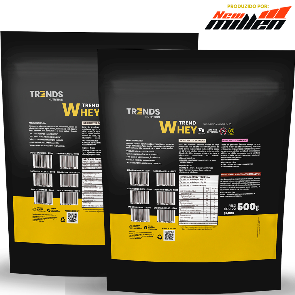 Combo 2x Whey Protein Blend Proteico Refil 500g Glúten Free