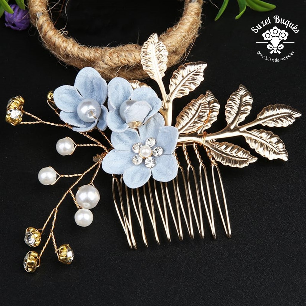 Arranjo de Cabelo Azul Noiva Grinalda Casamentos Festas