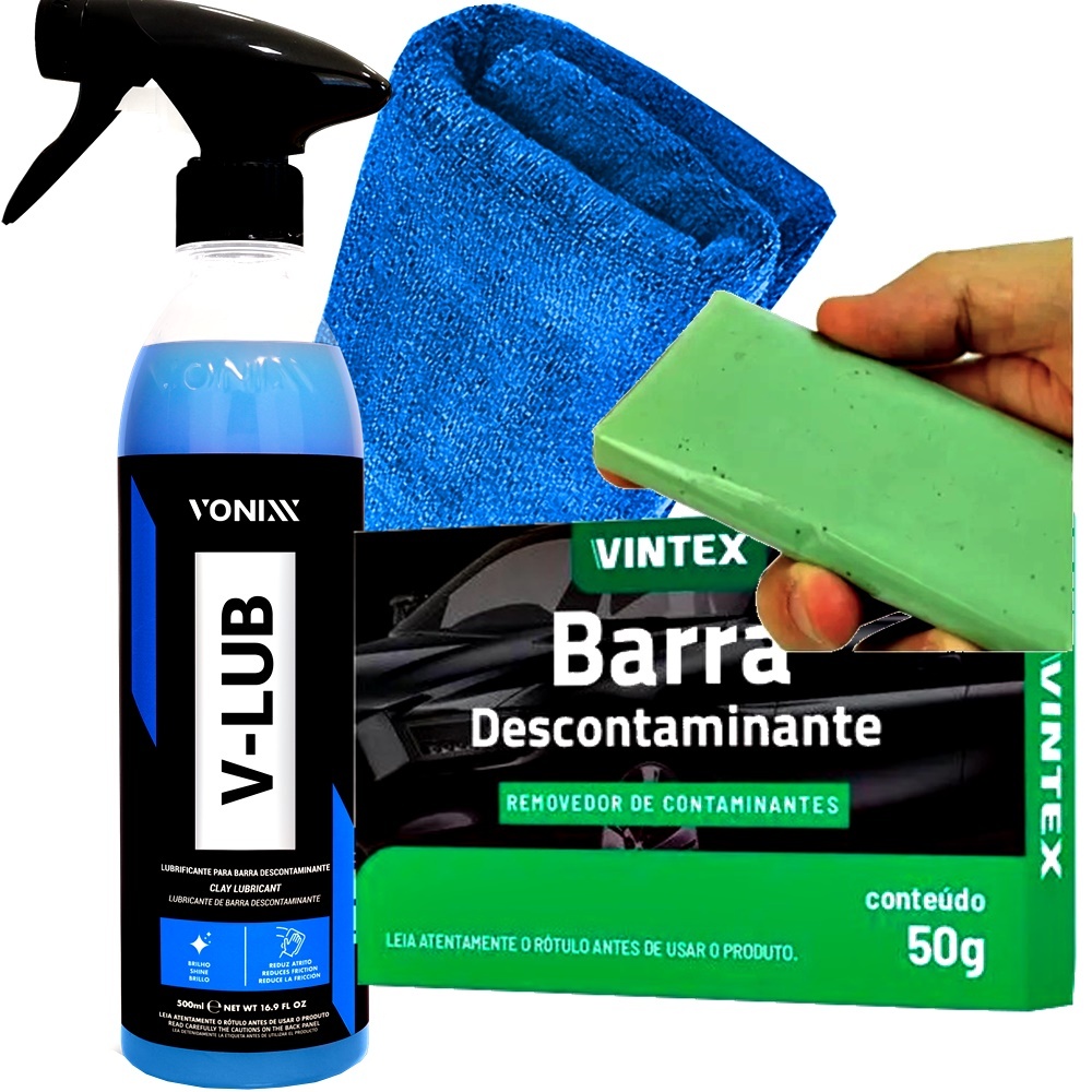 V bar Clay Bar 50g Vonixx Vintex Massa Pasta Abrasiva + V-lub Pano Microfibra