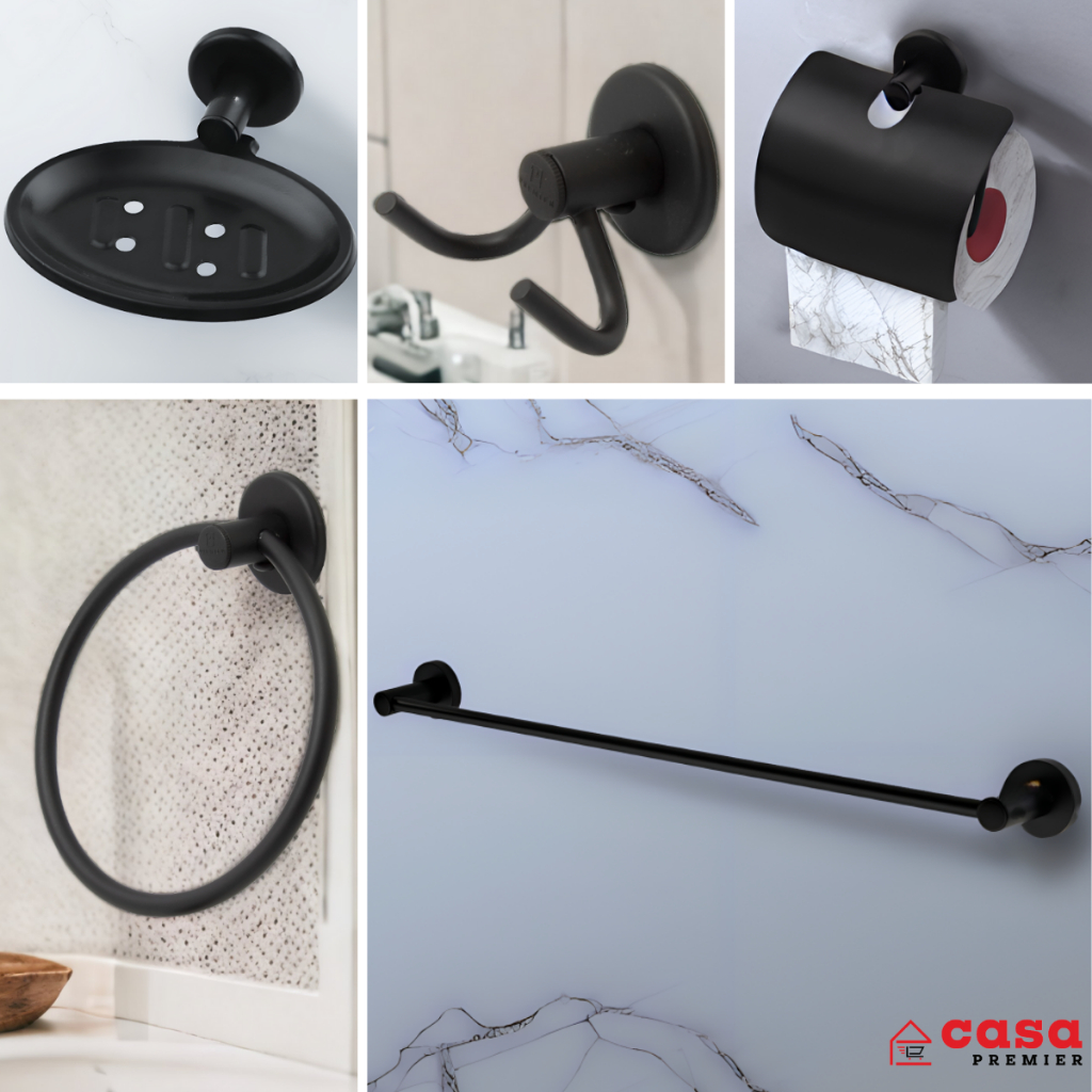 Kit Acessórios Banheiro Preto Fosco