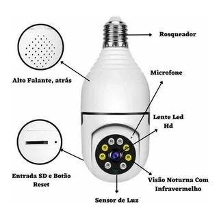 Câmera De Segurança Wifi Sem Fio 360 Com Encaixe Bocal De Lâmpada, Full HD Com Visão Noturna - JT-8177 NOVAGERACAO