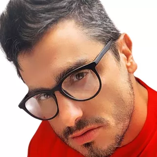 Armação Masculina De Óculos Sem Grau Lente Receituário Redonda Geek Material Acetato Italiano