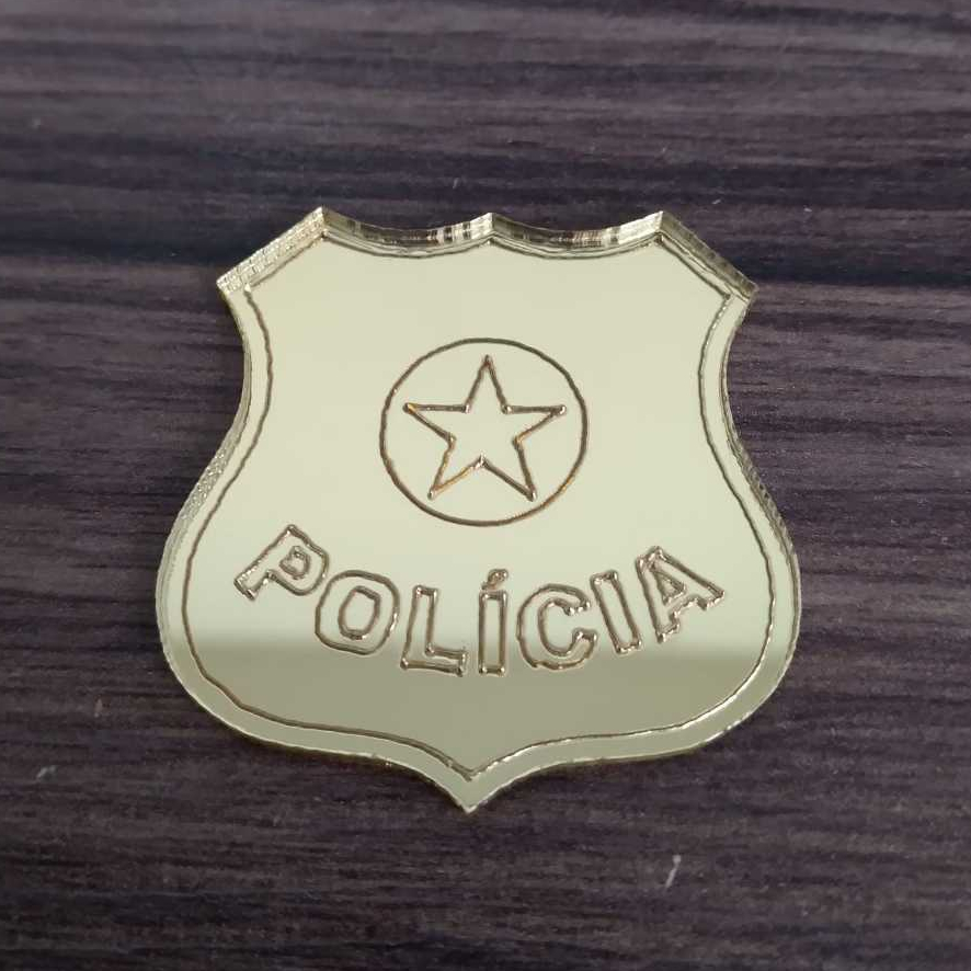Aplique Distintivo Polícia 4cm acrílico espelhado