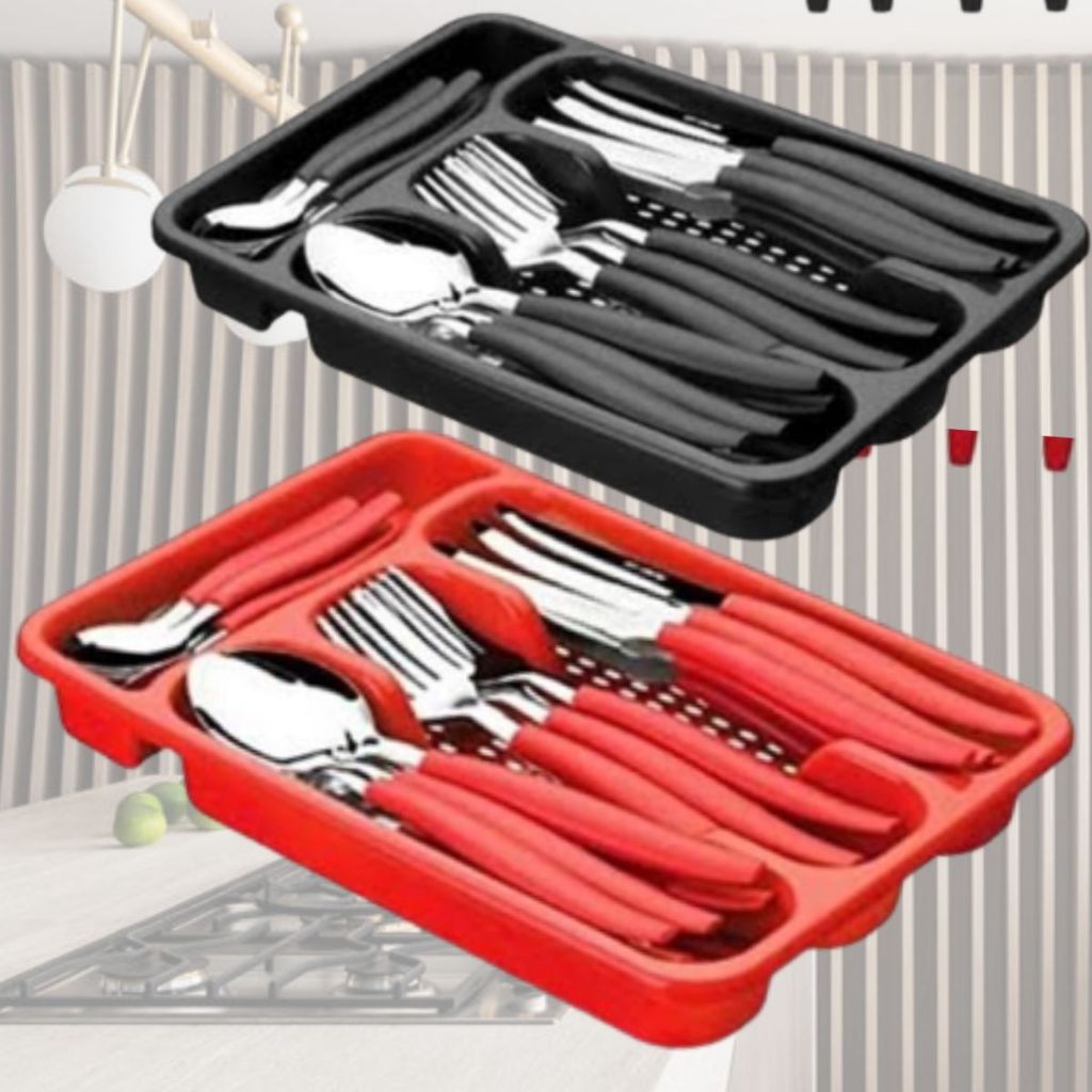 Jogo De Talheres Inox Com 24 Peças + Suporte Gaveteiro